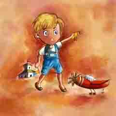 DE284 Wall décor art photographic oil on canvas pop art boy with toy plane